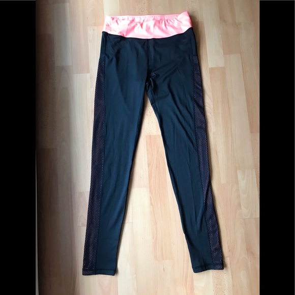 Black leggings w/ neon orange accents - size S/M - Picture 1 of 7
